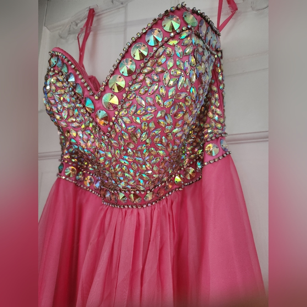 Strapless Pink Rhinestone Gown - Picture 5 of 7